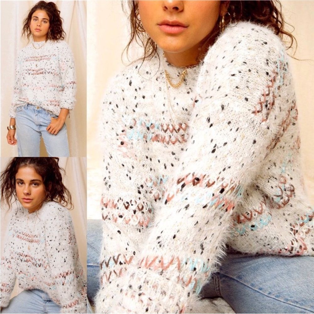 ANTHROPOLOGIE | RAGA Confetti Fay Eyelash High Neck Sweater Women’s Size Medium